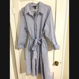 Lane Bryant blue and white striped belted dress
